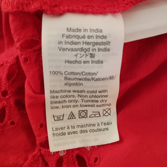 Madewell Top Peplum Blouse Eyelet Red Womens Size Medium Back tie Keyhole Casual - Picture 9 of 9